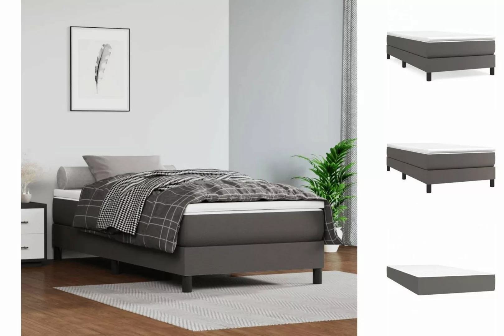 vidaXL Bettgestell Boxspringbett mit Matratze Grau 100x200 cm Kunstleder Be günstig online kaufen