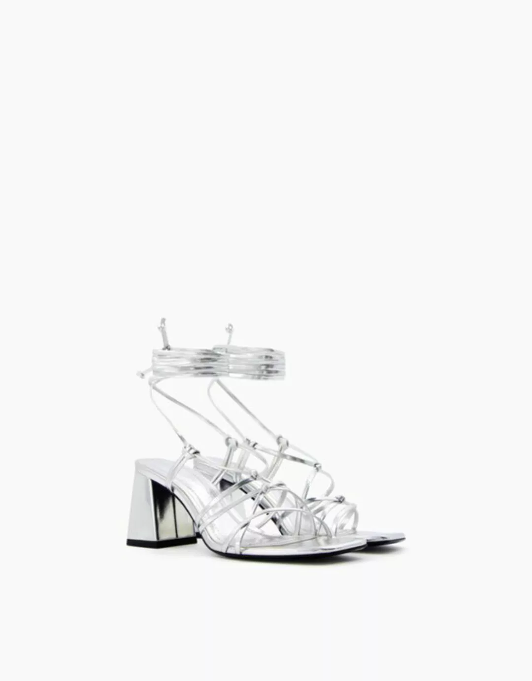 Bershka Metallic-Absatzsandalen Zum Schnüren Damen 38 Silber günstig online kaufen