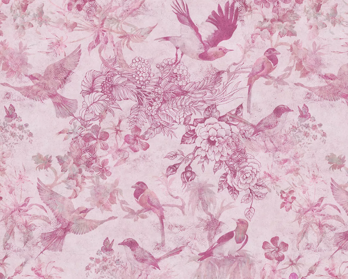 Fototapete "Birds and Flowers Pink" 4,00x2,50 m / Glattvlies Brillant günstig online kaufen