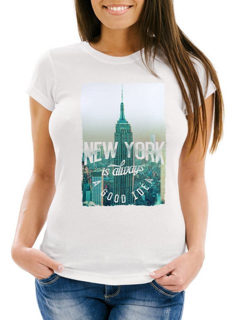 Neverless Print-Shirt Damen T-Shirt New York Skyline Foto Print Slim Fit mi günstig online kaufen