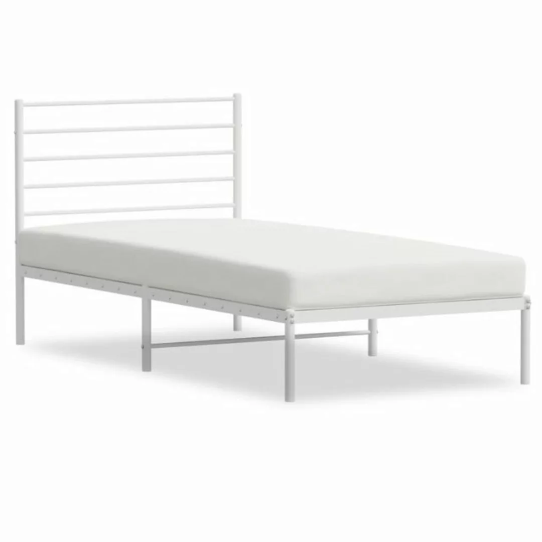 vidaXL Bettgestell Bettrahmen mit Kopfteil Metall Weiß 90x200 cm Bett Bettg günstig online kaufen