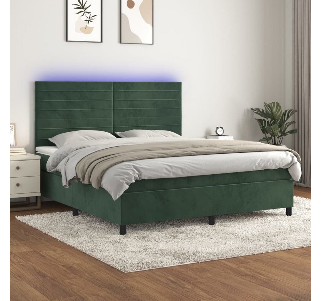 vidaXL Boxspringbett, Boxspringbett mit Matratze & LED Dunkelgrün 160x200 c günstig online kaufen