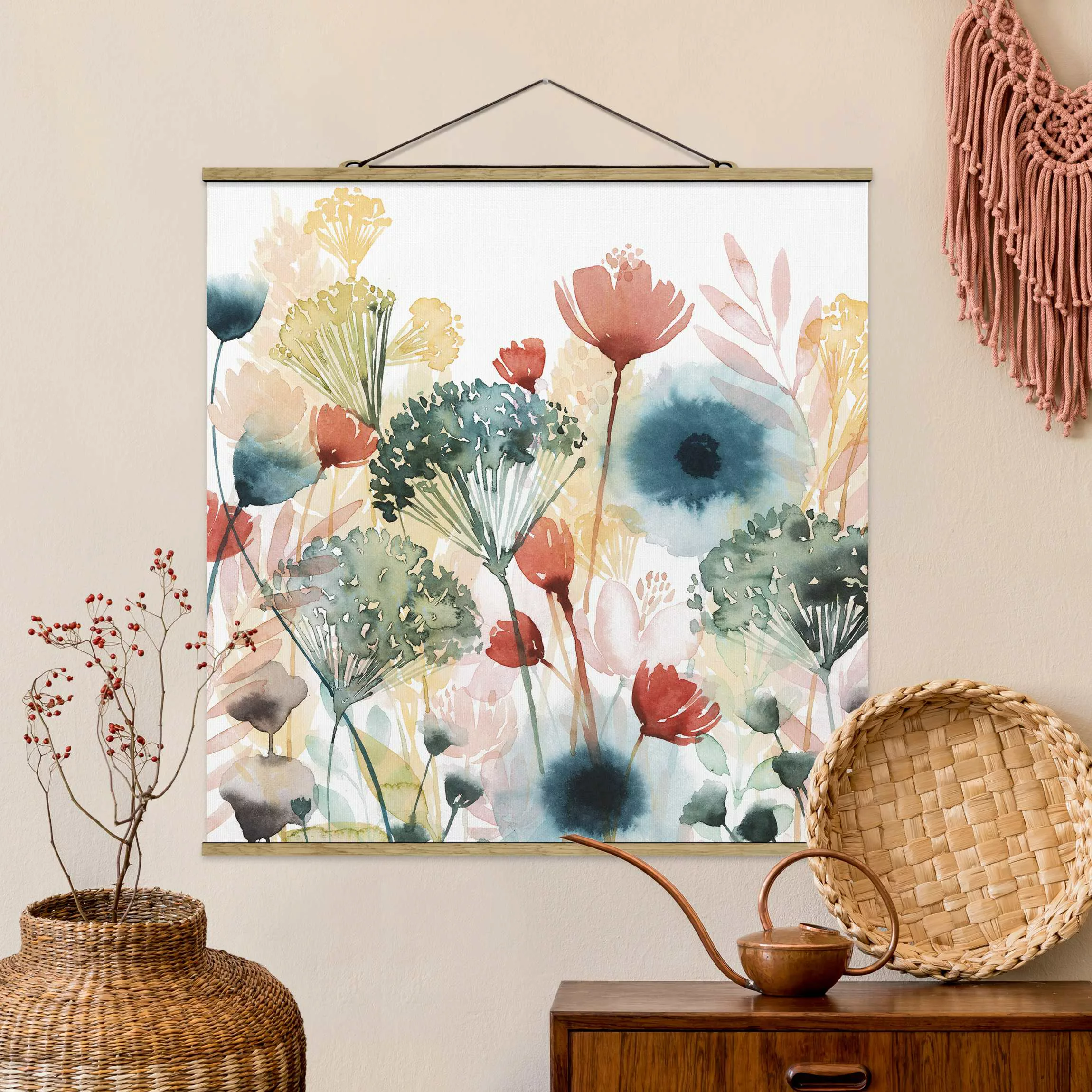 Stoffbild Blumen mit Posterleisten - Quadrat Wildblumen im Sommer I günstig online kaufen