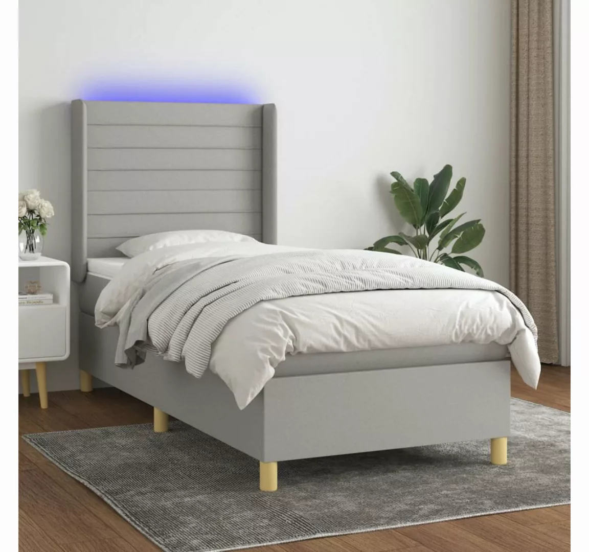 vidaXL Boxspringbett Boxspringbett mit Matratze LED Hellgrau 90x200 cm Stof günstig online kaufen