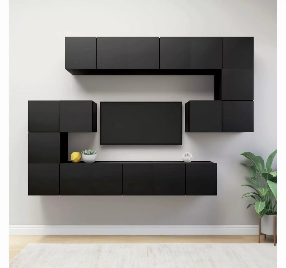 vidaXL TV-Schrank 10-tlg. TV-Schrank-Set Schwarz Holzwerkstoff (10-St) günstig online kaufen