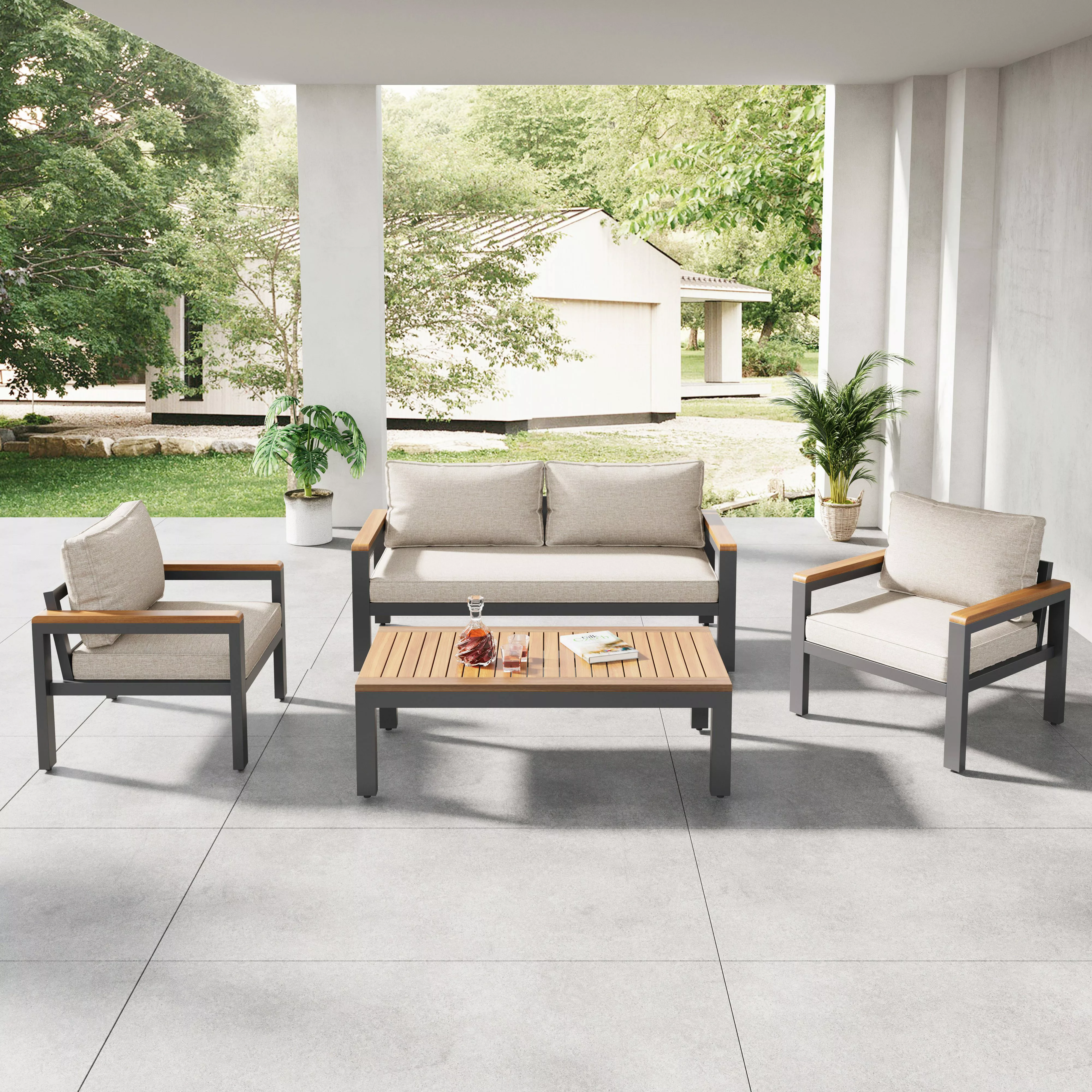Merax Gartenlounge-Set mit Kissen, Balkonmöbel Set, günstig online kaufen