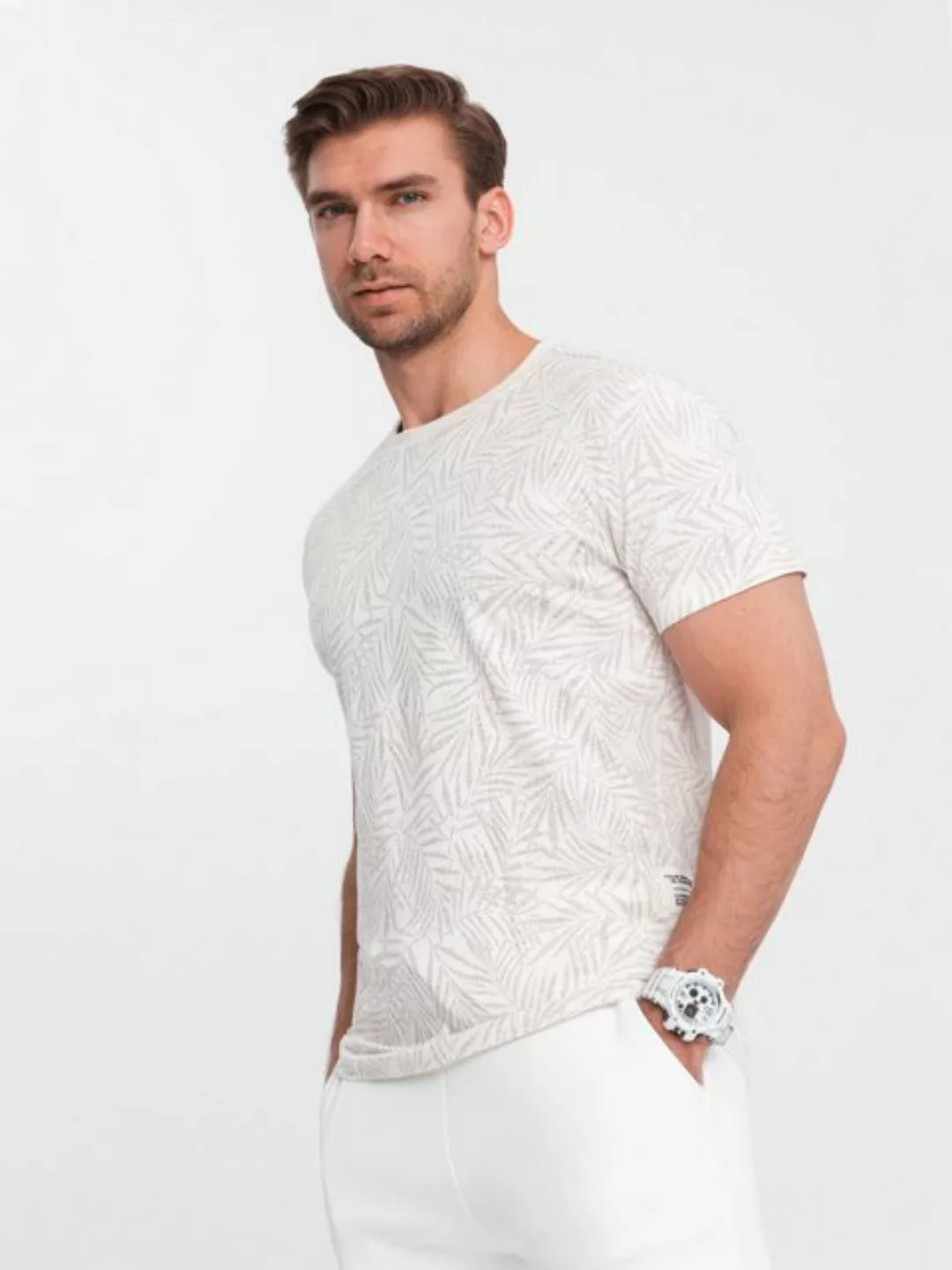 OMBRE Print-Shirt T-Shirt für Männer mit Palmblattmotiv- graphit V4 günstig online kaufen