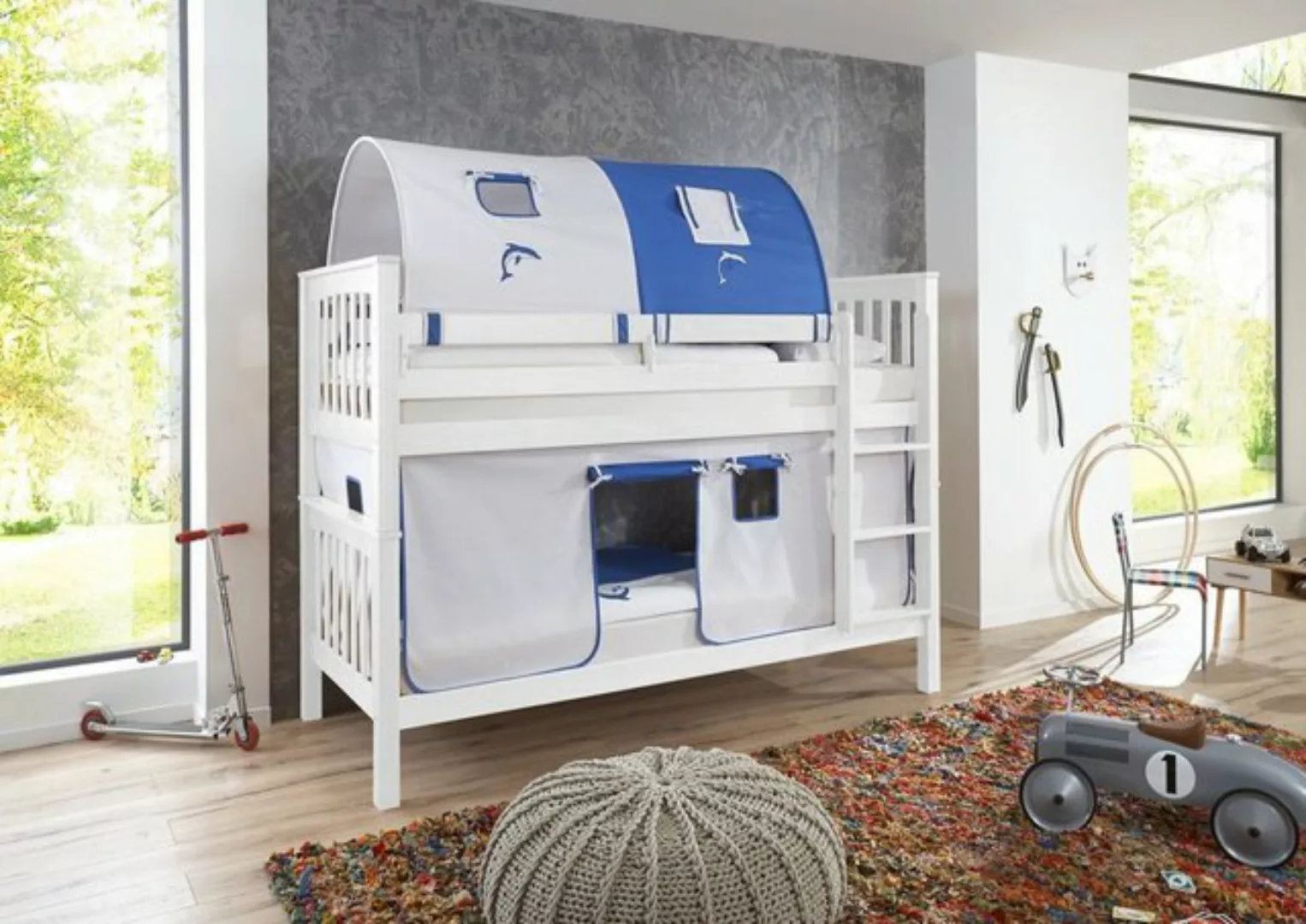 Natur24 Einzelbett Enzelbett Kick Buche Weiß lackiert 90x200 cm günstig online kaufen