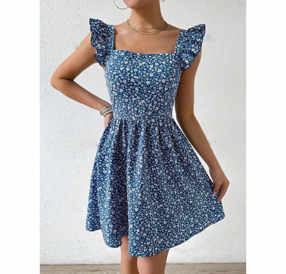 BlauWave Strandkleid Kleider für Damen Blumendruck Raffhalterkleid ärmellos günstig online kaufen