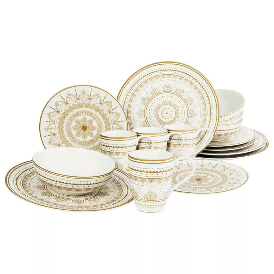 CreaTable Kombiservice MANDALA GOLD weiß Steinzeug 16 tlg. günstig online kaufen