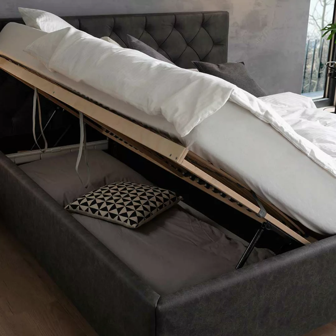 Gepolstertes Bett mit Stauraum in Anthrazit Schwarz günstig online kaufen