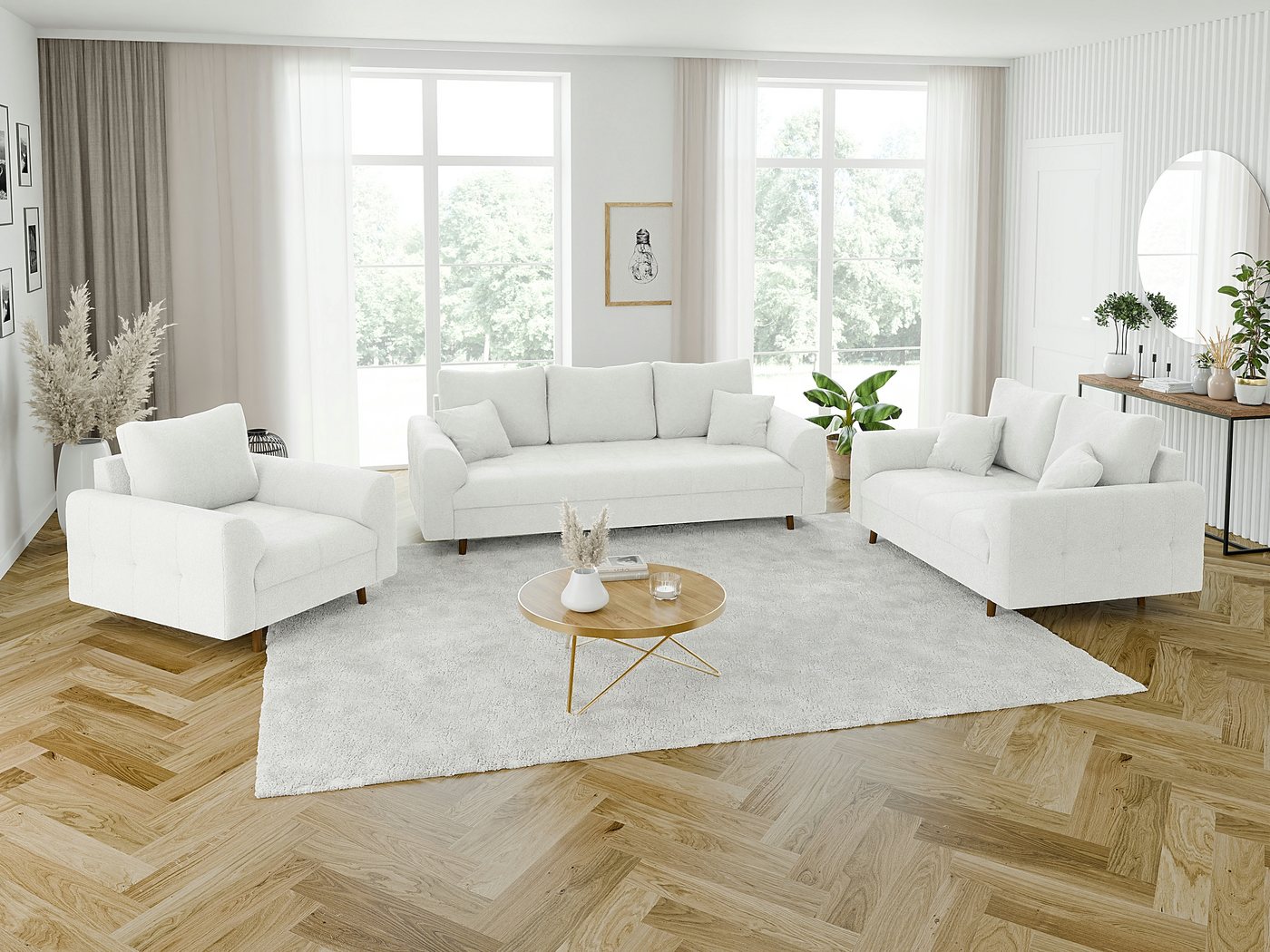 S-Style Möbel Polstergarnitur 3+2 Leif mit Braun Holzfüßen im skandinavisch günstig online kaufen