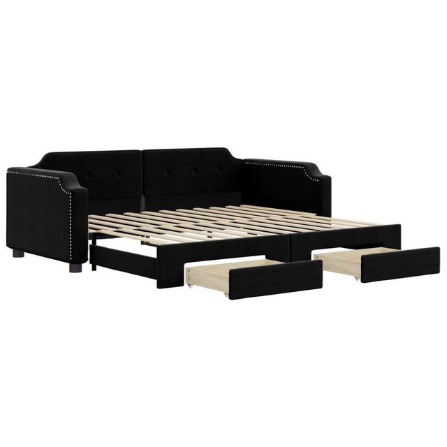 furnicato Bett Tagesbett Ausziehbar mit Schubladen Schwarz 90x200 cm Stoff günstig online kaufen