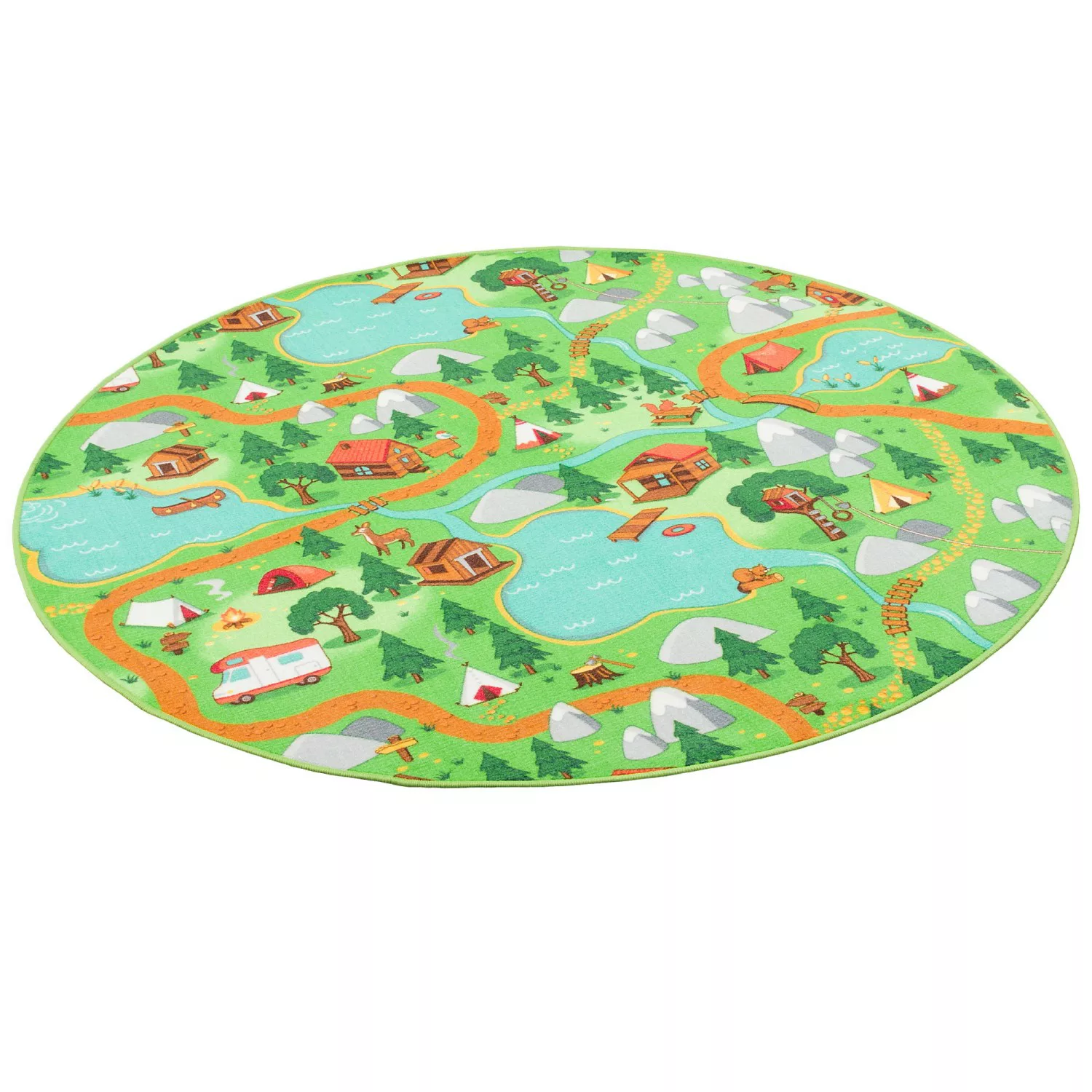 Snapstyle Kinder Spiel Teppich Campingplatz Grün 100cm Rund günstig online kaufen