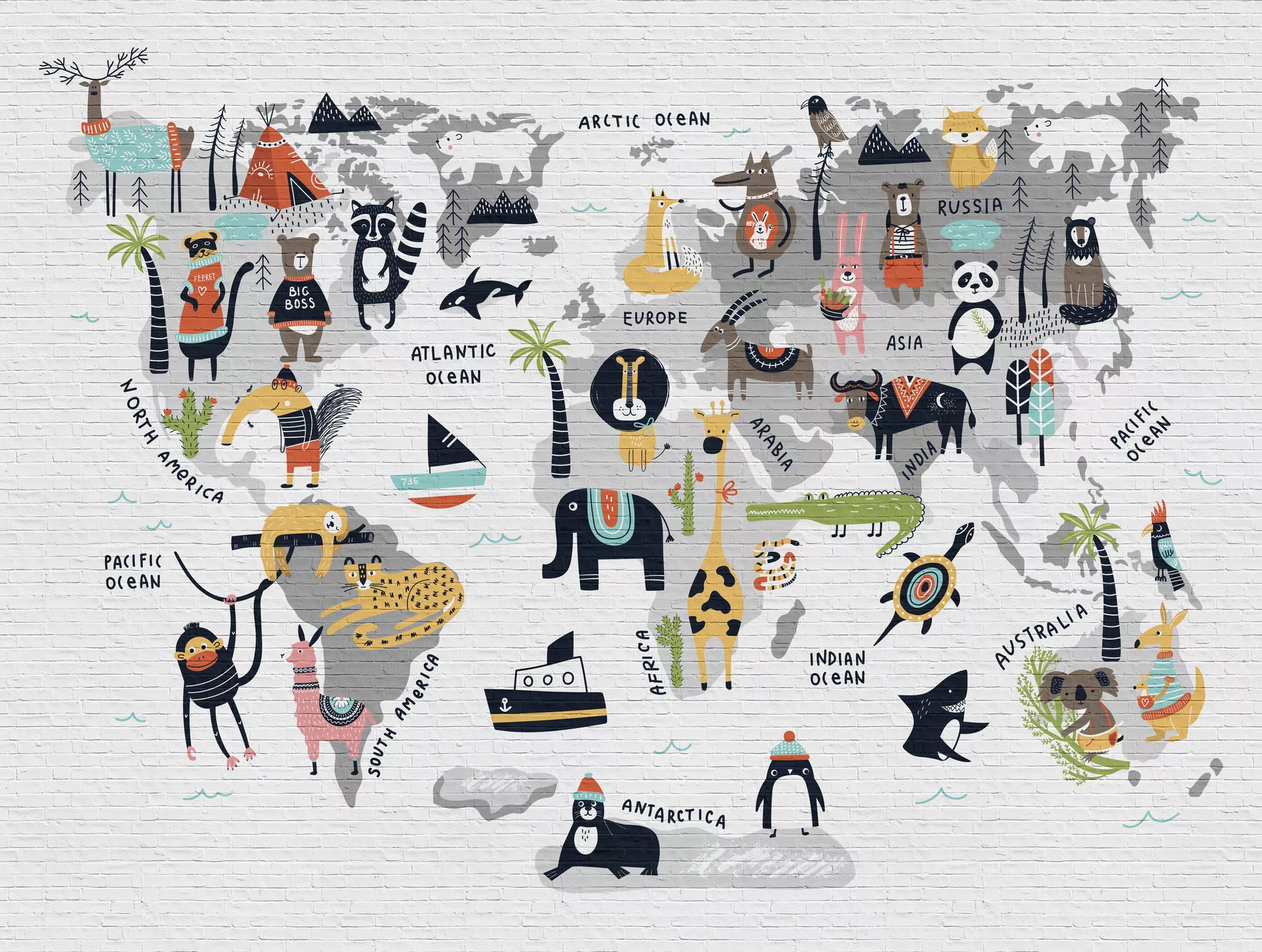 Bricoflor Kindertapete Mit Weltkarte Mauer Tapete Mit Tieren Für Kinder Bun günstig online kaufen