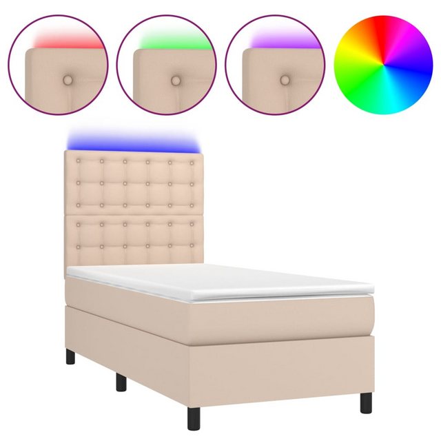 vidaXL Boxspringbett, Boxspringbett mit Matratze & LED Cappuccino-Braun 90x günstig online kaufen