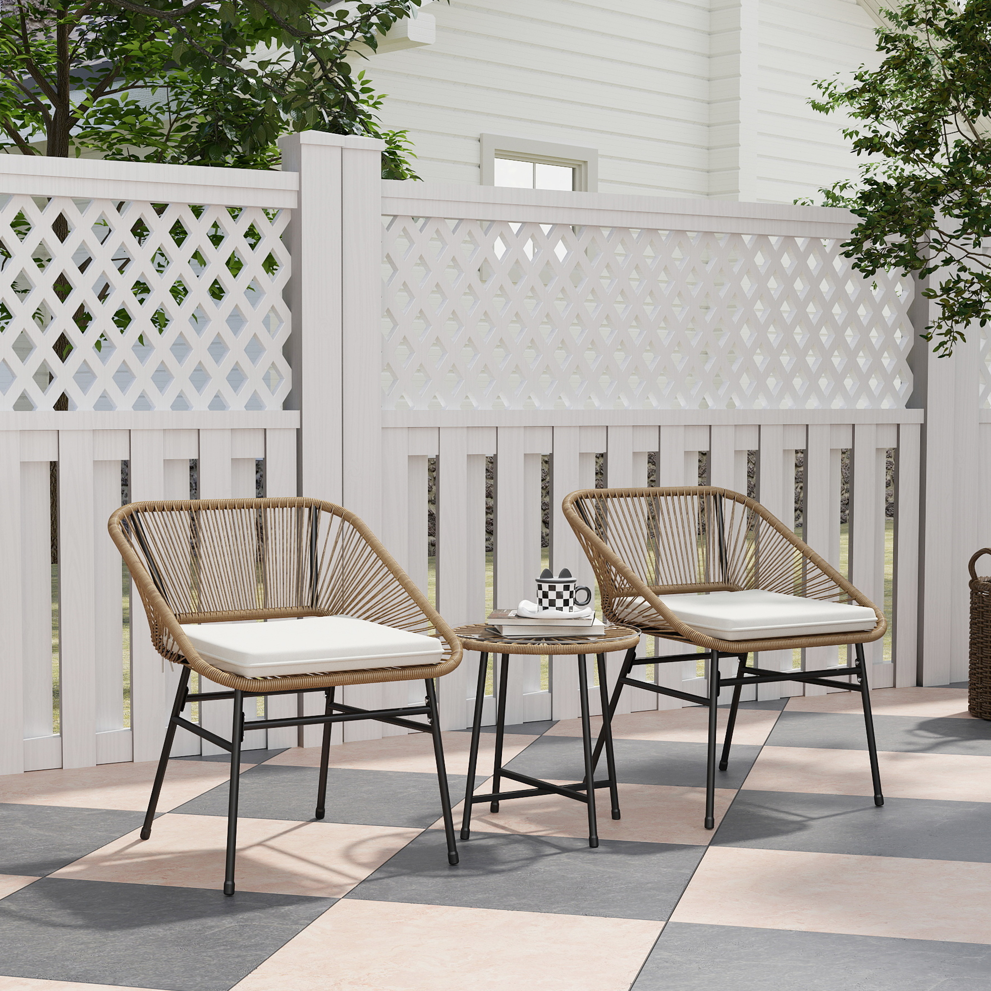 Outsunny Gartenmöbelset 3-teilig aus PE-Rattan und Stahl, 2 Stühle mit Kiss günstig online kaufen