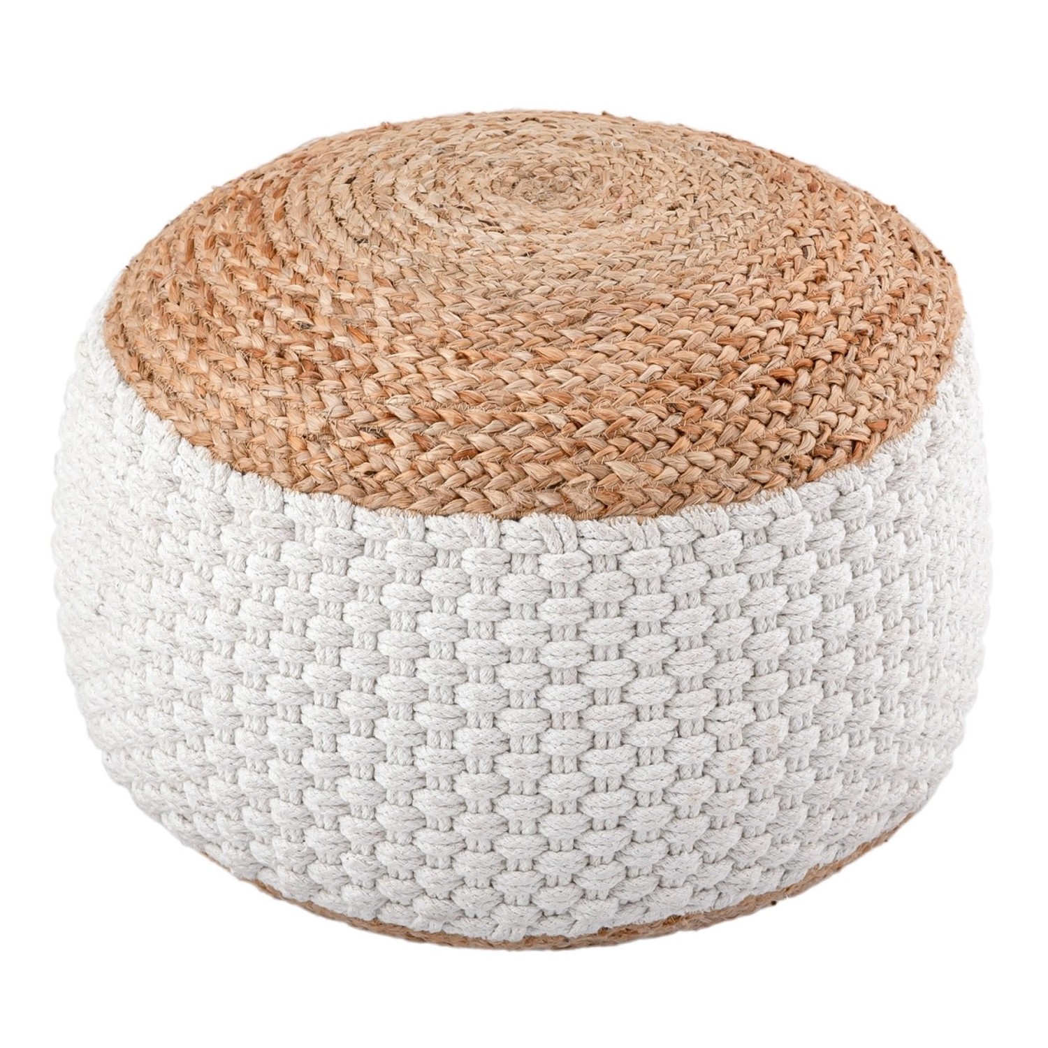 Casamia Pouf Hocker Jute Rund Weiß Braun günstig online kaufen