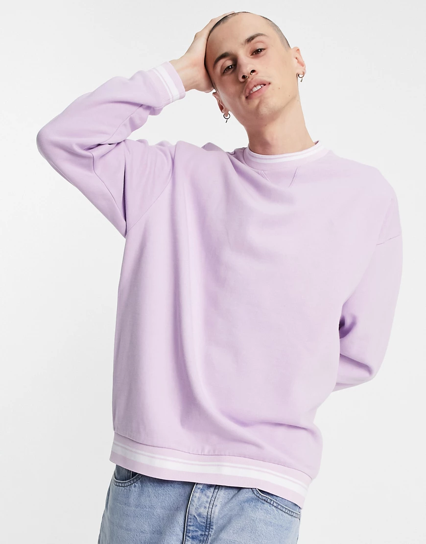 ASOS DESIGN – Oversize-Sweatshirt in Pastell-Lila mit Kontraststreifen am A günstig online kaufen