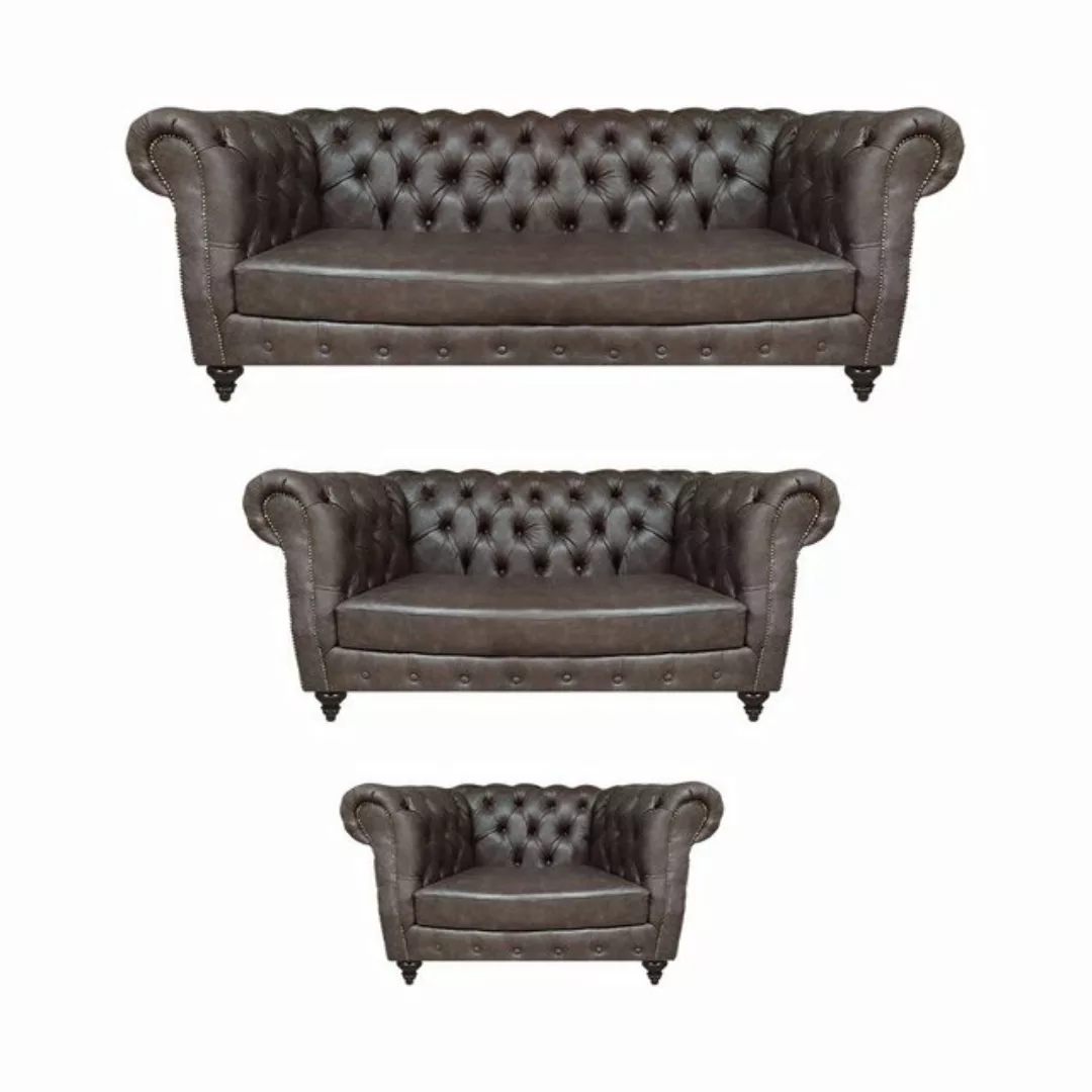 JVmoebel Chesterfield-Sofa Wohnzimmer Braun Set 3tlg Polstermöbel Leder Sof günstig online kaufen