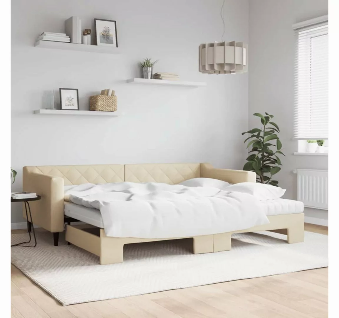 vidaXL Gästebett Gästebett Tagesbett Ausziehbar mit Matratzen Creme 90x200 günstig online kaufen