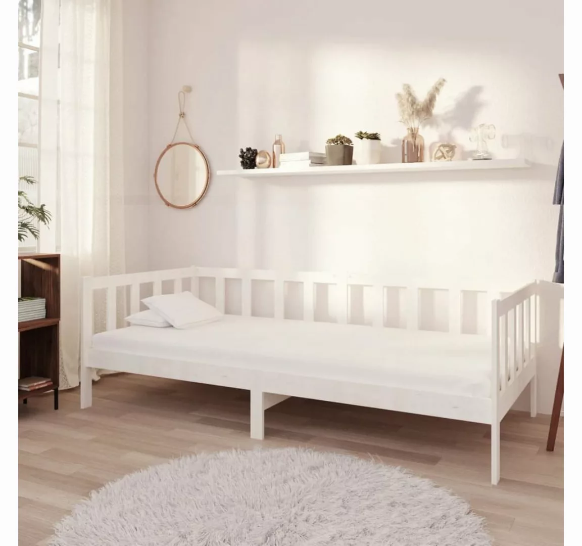 vidaXL Bett Tagesbett mit Matratze 90x200 cm Weiß Kiefer Massivholz günstig online kaufen
