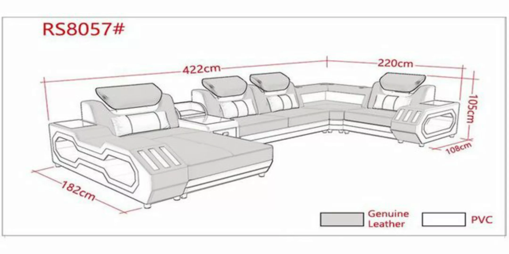 Xlmoebel Ecksofa U-förmiges Ecksofa mit Couchtisch aus Leder, Designer-Sofa günstig online kaufen