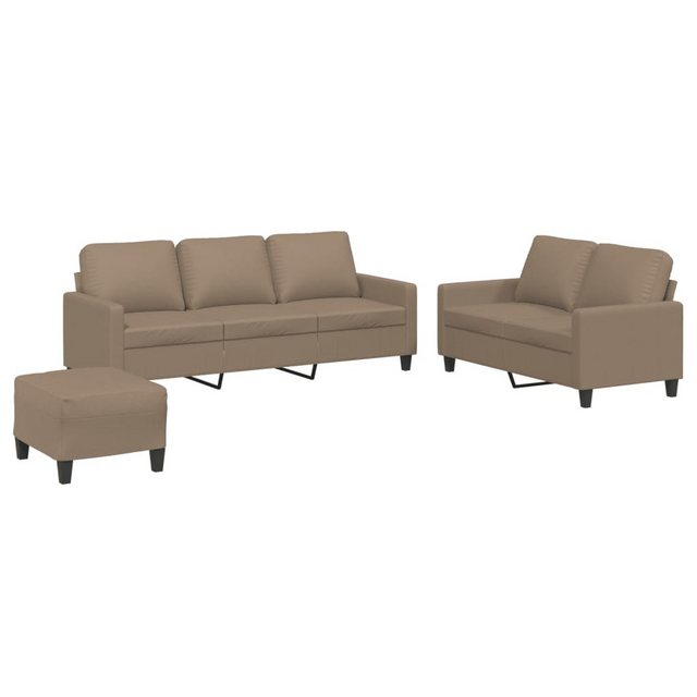 vidaXL Sofa, 3-tlg. Sofagarnitur mit Kissen Cappuccino-Braun Kunstleder günstig online kaufen