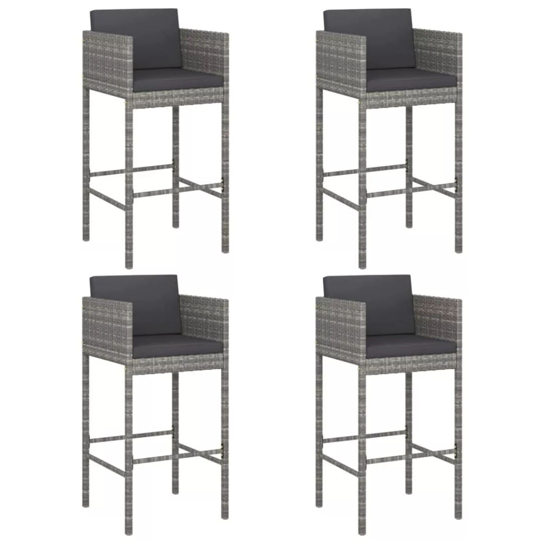 Barhocker 4 Stk. Mit Kissen Grau Poly Rattan günstig online kaufen