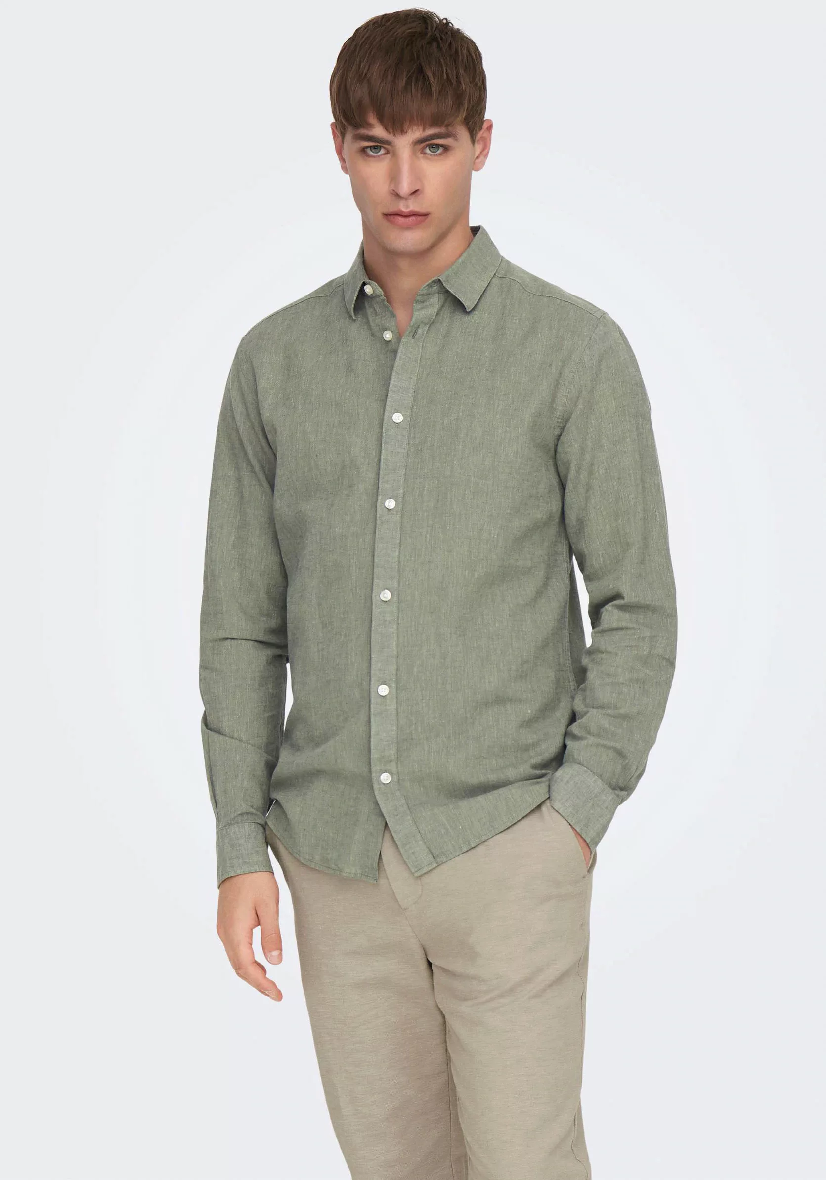 ONLY & SONS Langarmhemd "ONSCAIDEN LS SOLID LINEN SHIRT NOOS" günstig online kaufen