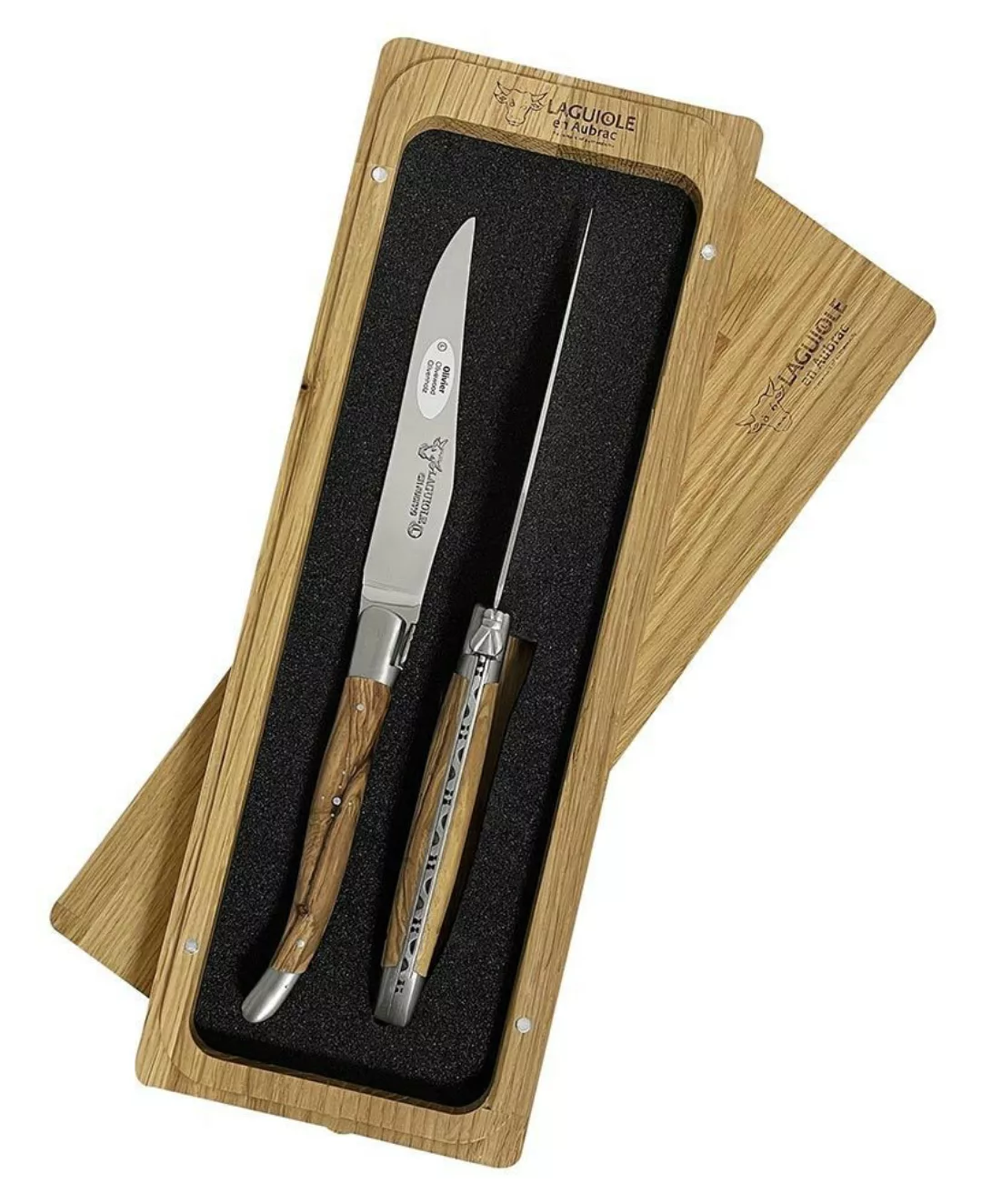 Laguiole en Aubrac Steakmesser Set 2-teilig Olivenholz (Olivier) 23 cm günstig online kaufen