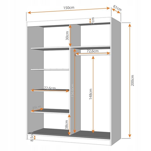 MOEBLO Kleiderschrank LARA 06 (mit dekorativen Elementen aus Aiminium, Schw günstig online kaufen