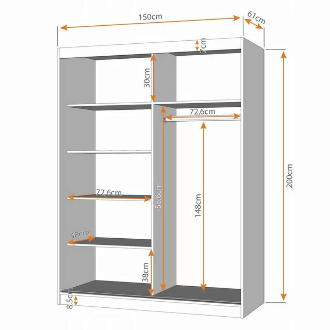 MOEBLO Kleiderschrank LARA 05 (mit Spiegel Schwebetürenschrank 2-türig Schr günstig online kaufen