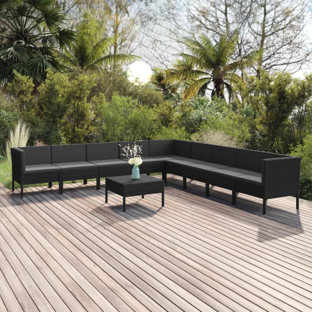 9-tlg. Garten-lounge-set Mit Auflagen Poly Rattan Schwarz günstig online kaufen