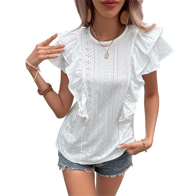 AFAZ New Trading UG Kurzarmshirt Sommer Damen Mode Damen Rüschen Weiß Casua günstig online kaufen