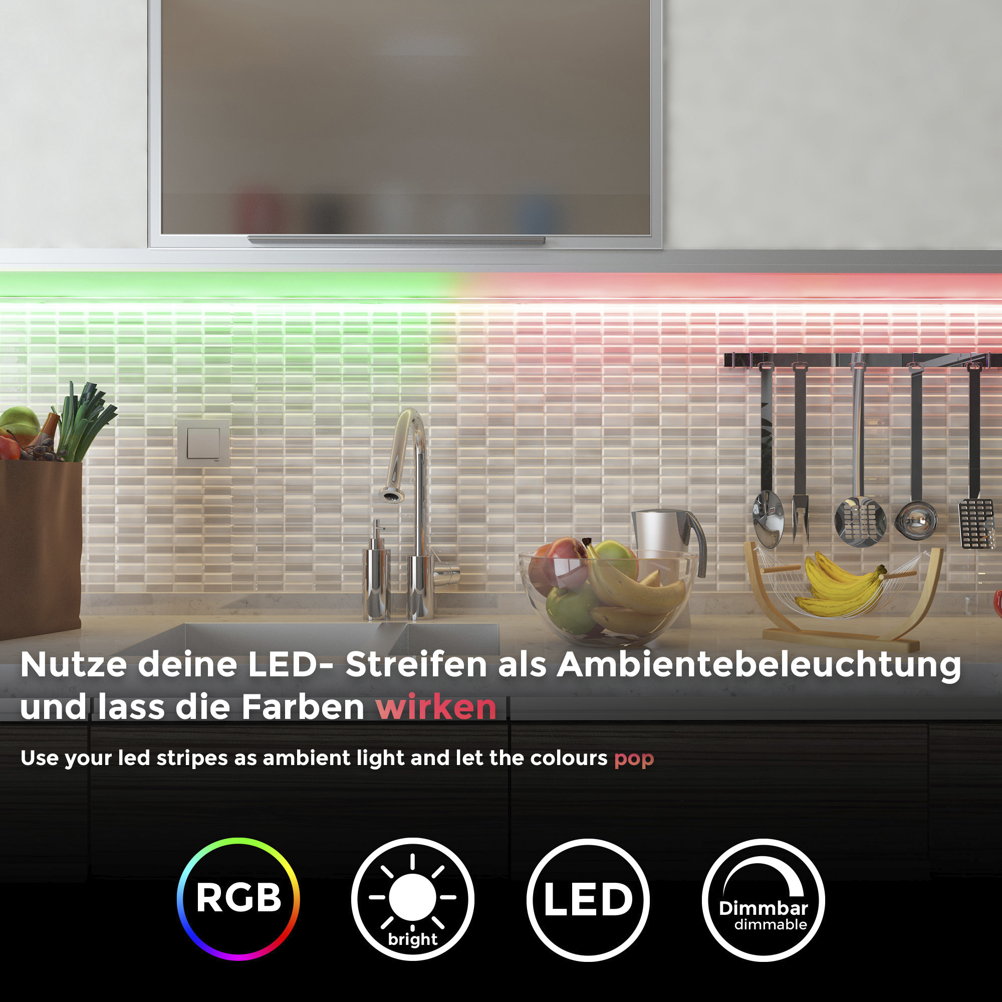 B.K.Licht LED Stripe, WIFI RGB-LED Flexband 2 Meter, inkl. 60 x RGB-LED 0,1 günstig online kaufen