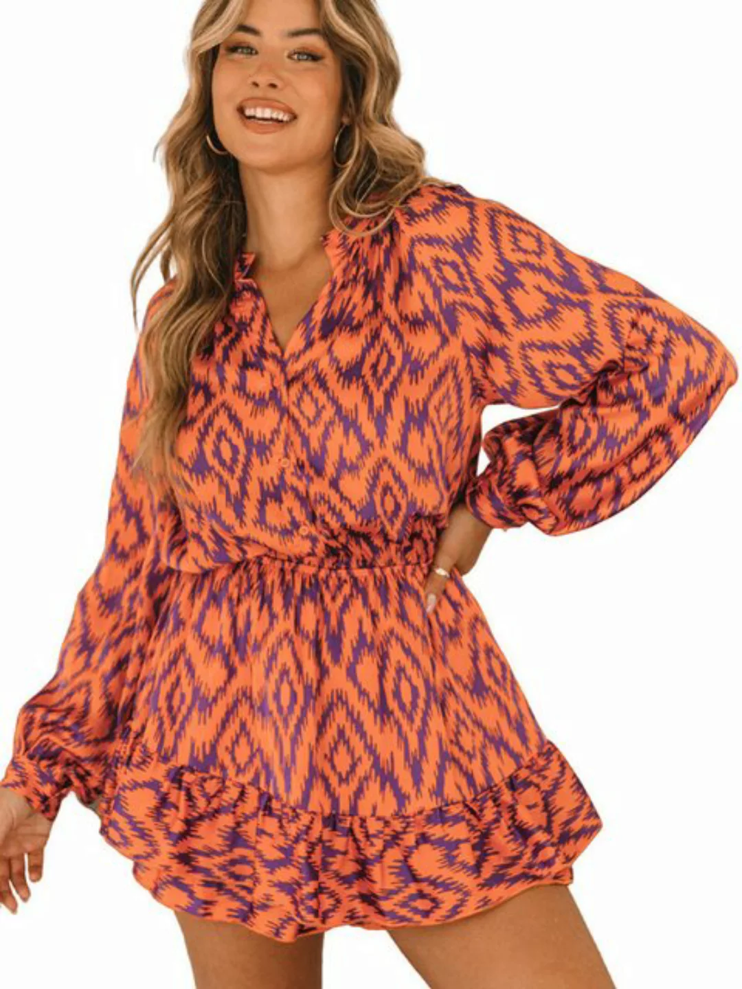 CHENIN 7/8-Overall Bedruckter taillierter Jumpsuit für den Sommer Orange be günstig online kaufen