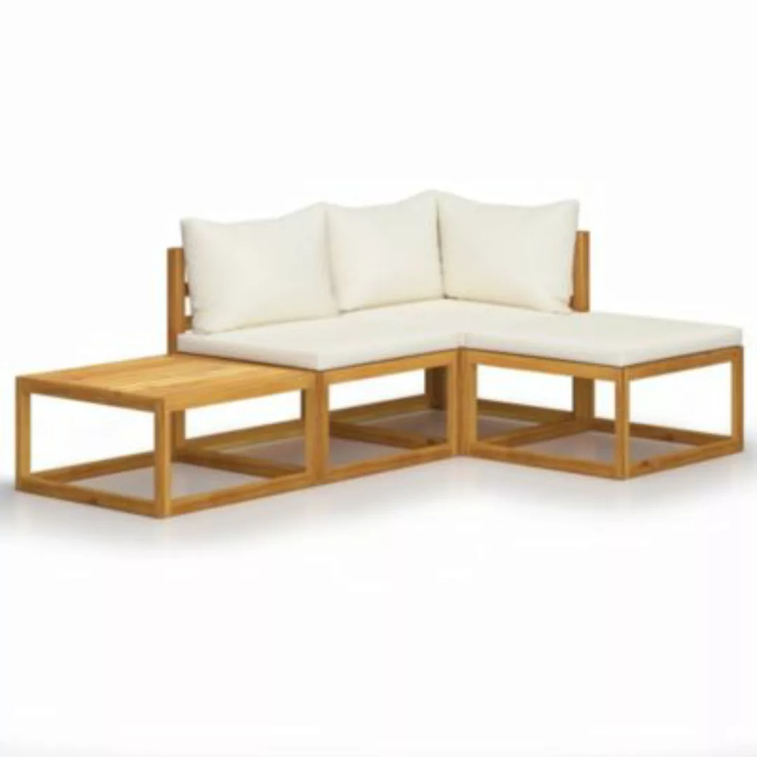 4-tlg. Garten-lounge-set Mit Auflagen Creme Massivholz Akazie günstig online kaufen