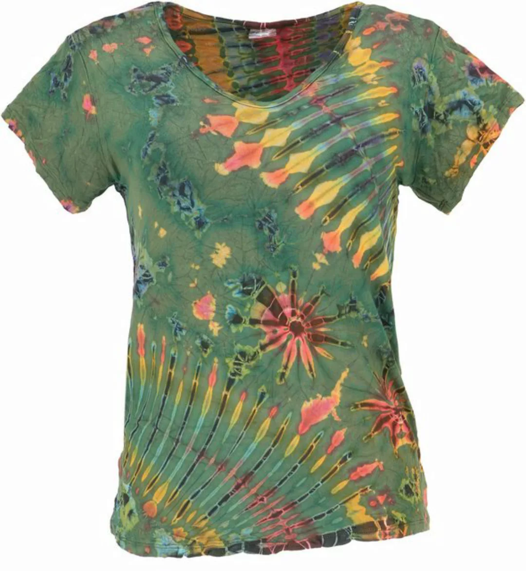 Guru-Shop T-Shirt Batik Hippie T-Shirt mit V-Auschnitt, Unikat.. alternativ günstig online kaufen