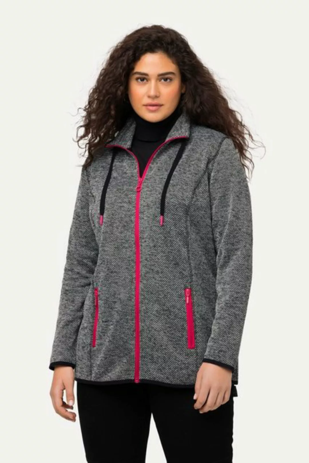 Ulla Popken Sweatjacke Sweatjacke Stehkragen farbige Nähte Zipptaschen günstig online kaufen