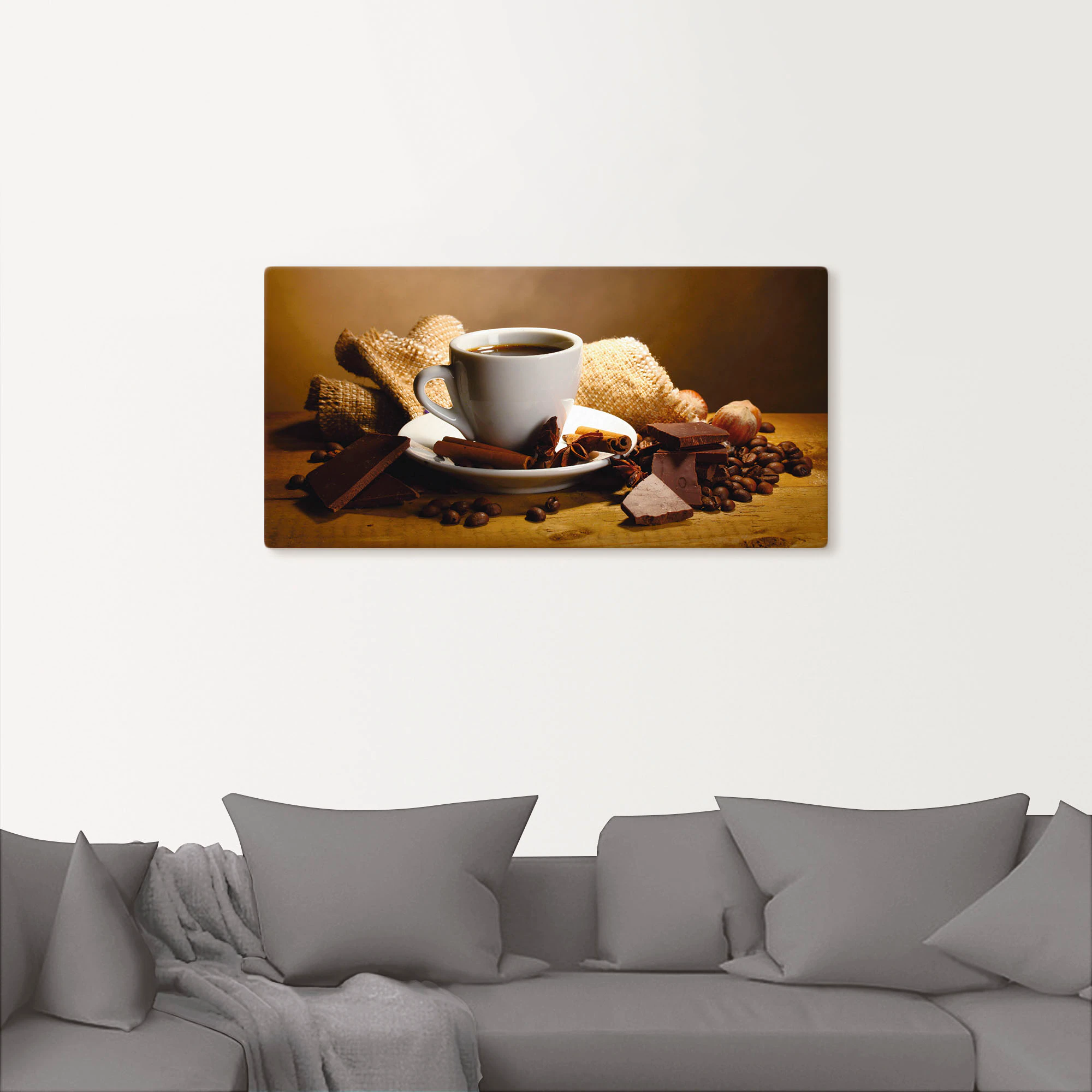 Artland Wandbild "Kaffeetasse Zimtstange Nüsse Schokolade", Getränke, (1 St günstig online kaufen