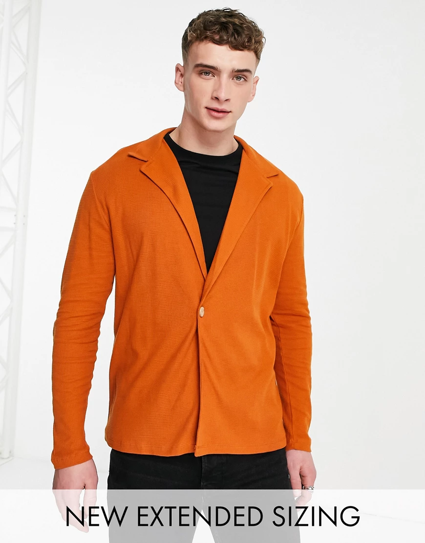 ASOS DESIGN – Langärmliges Shirt aus Jersey in Orange im Wickeldesign mit W günstig online kaufen