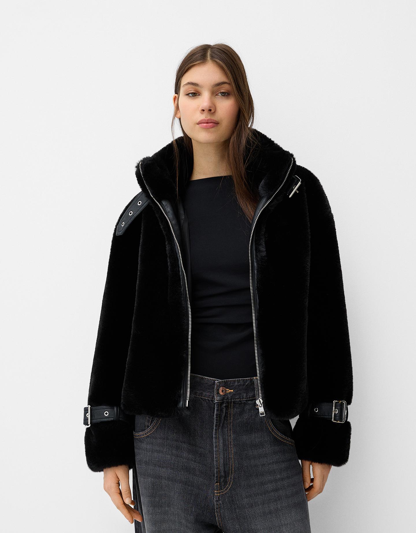 Bershka Felljacke Mit Stehkragen Damen Xs Schwarz günstig online kaufen