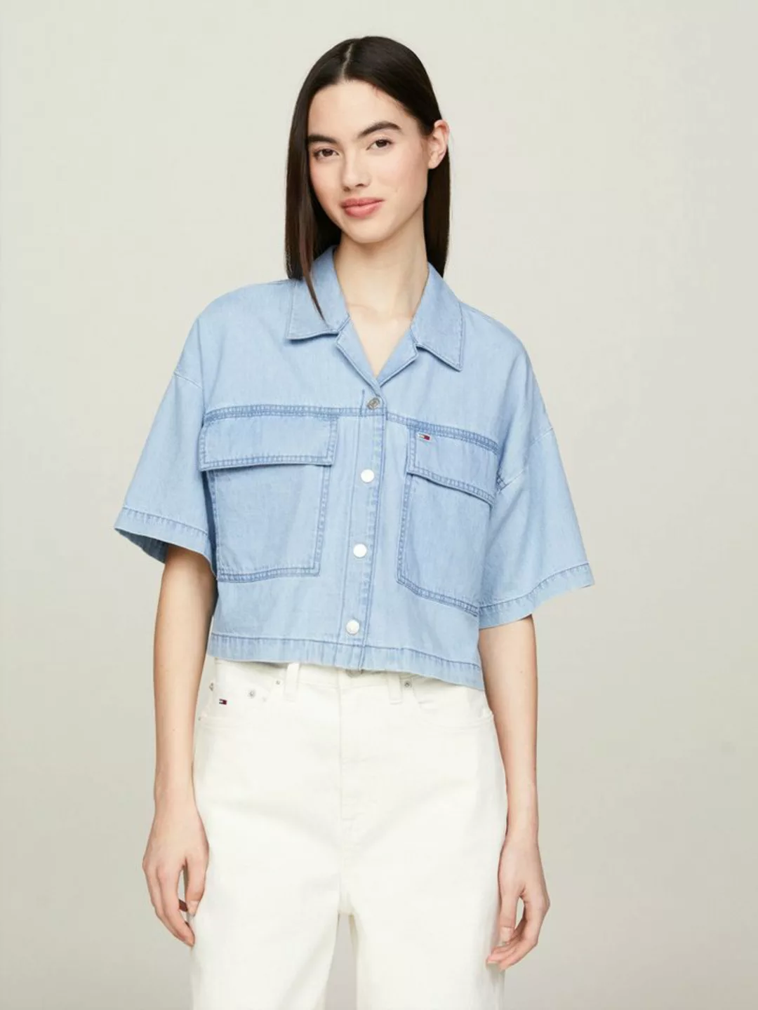 Tommy Jeans Klassische Bluse TJW CHAMBRAY BLOUSE mit Tommy Jeans Logo günstig online kaufen