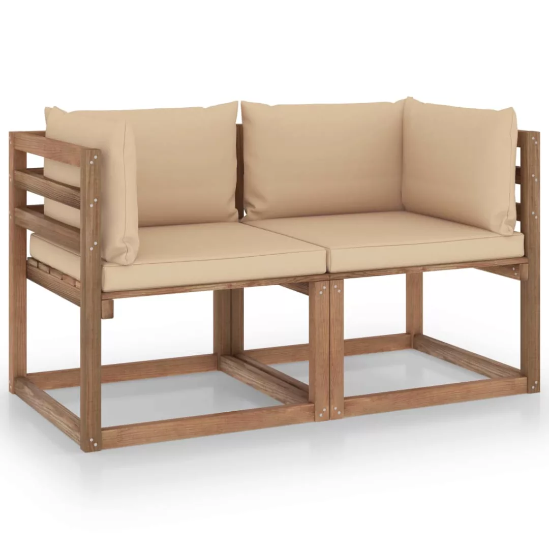 Garten-palettensofa 2-sitzer Mit Kissen Beige Kiefernholz günstig online kaufen