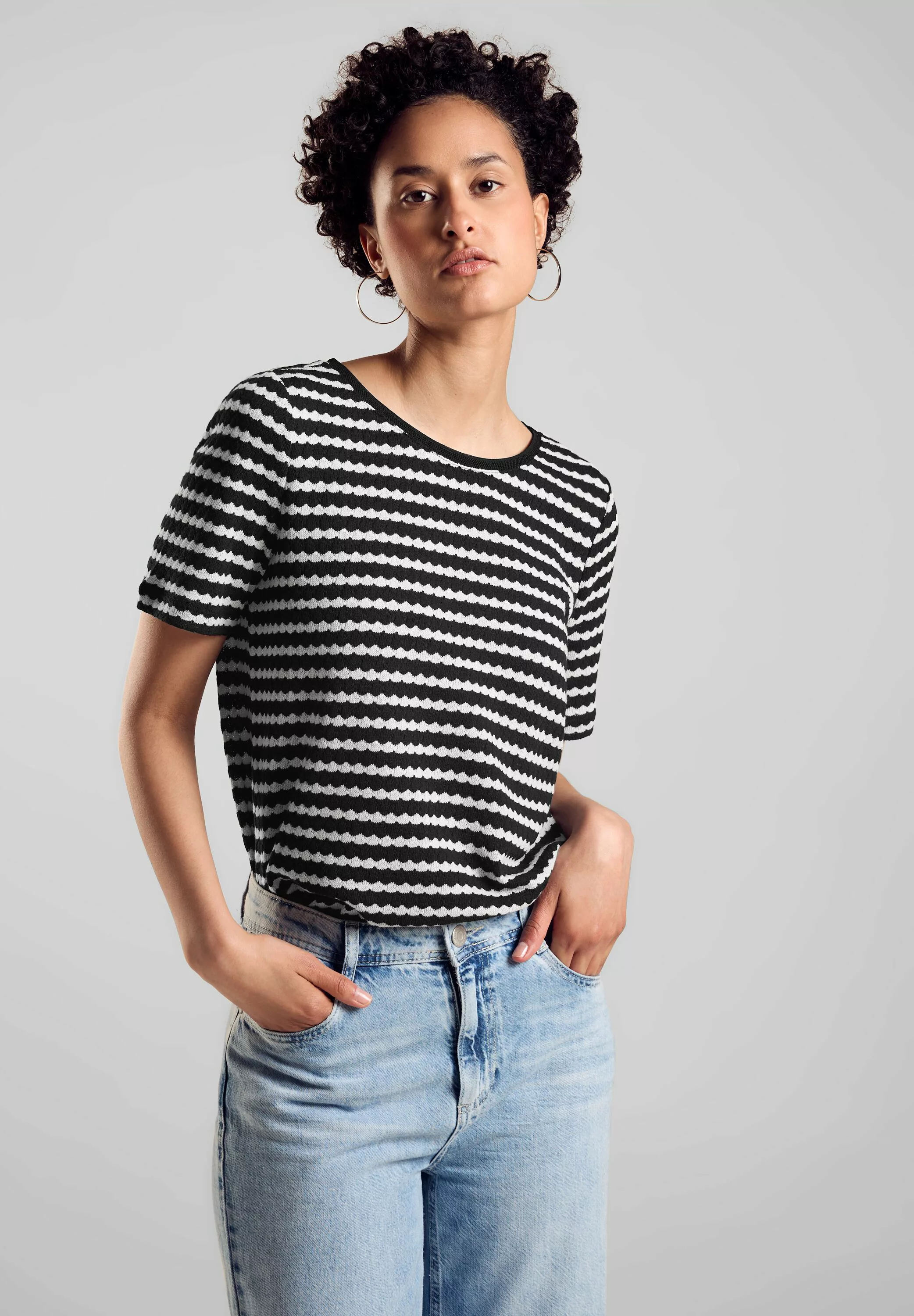 STREET ONE T-Shirt LTD QR yds knit look shirt, Black günstig online kaufen