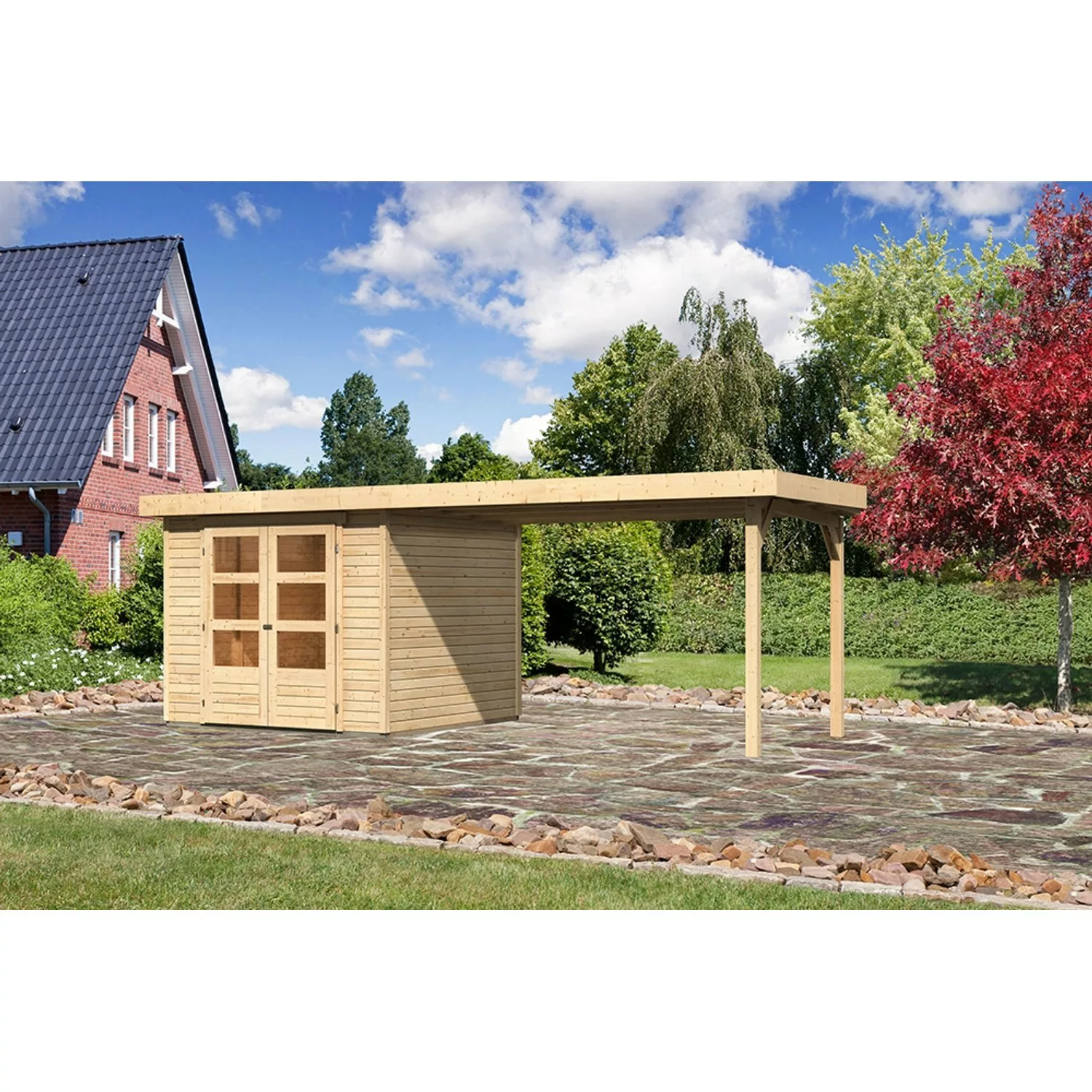 Karibu Holz-Gartenhaus Boras Natur Flachdach Unbehandelt 238 cm x 242 cm günstig online kaufen