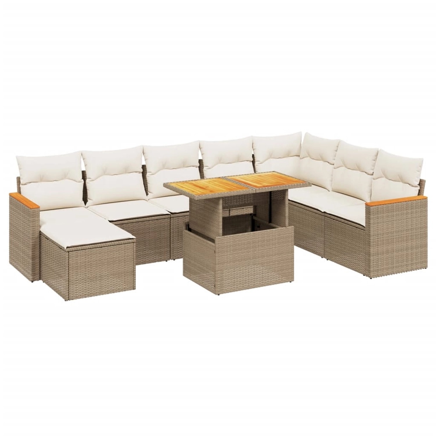 vidaXL 9-Tlg Garten-Sofagarnitur mit Kissen Beige Poly Rattan 3273214 günstig online kaufen