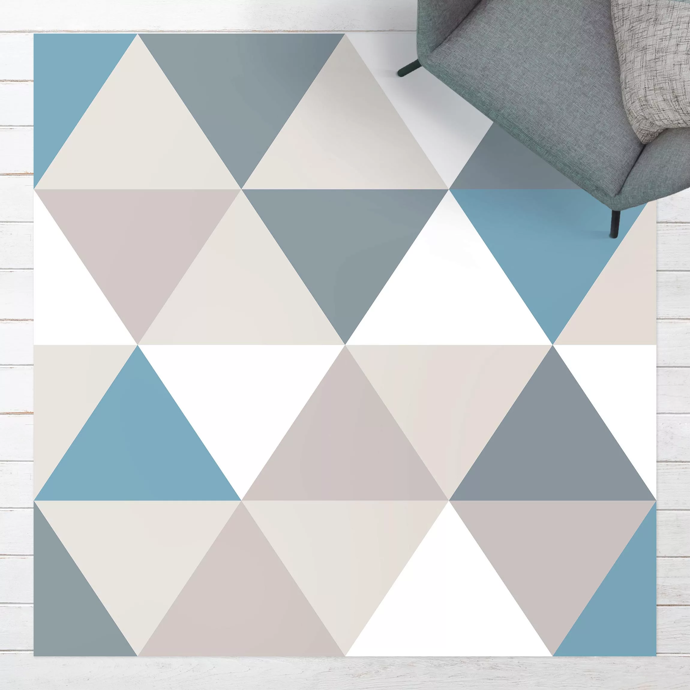 Vinyl-Teppich Geometrisches Muster gekippte Dreiecke Blau günstig online kaufen