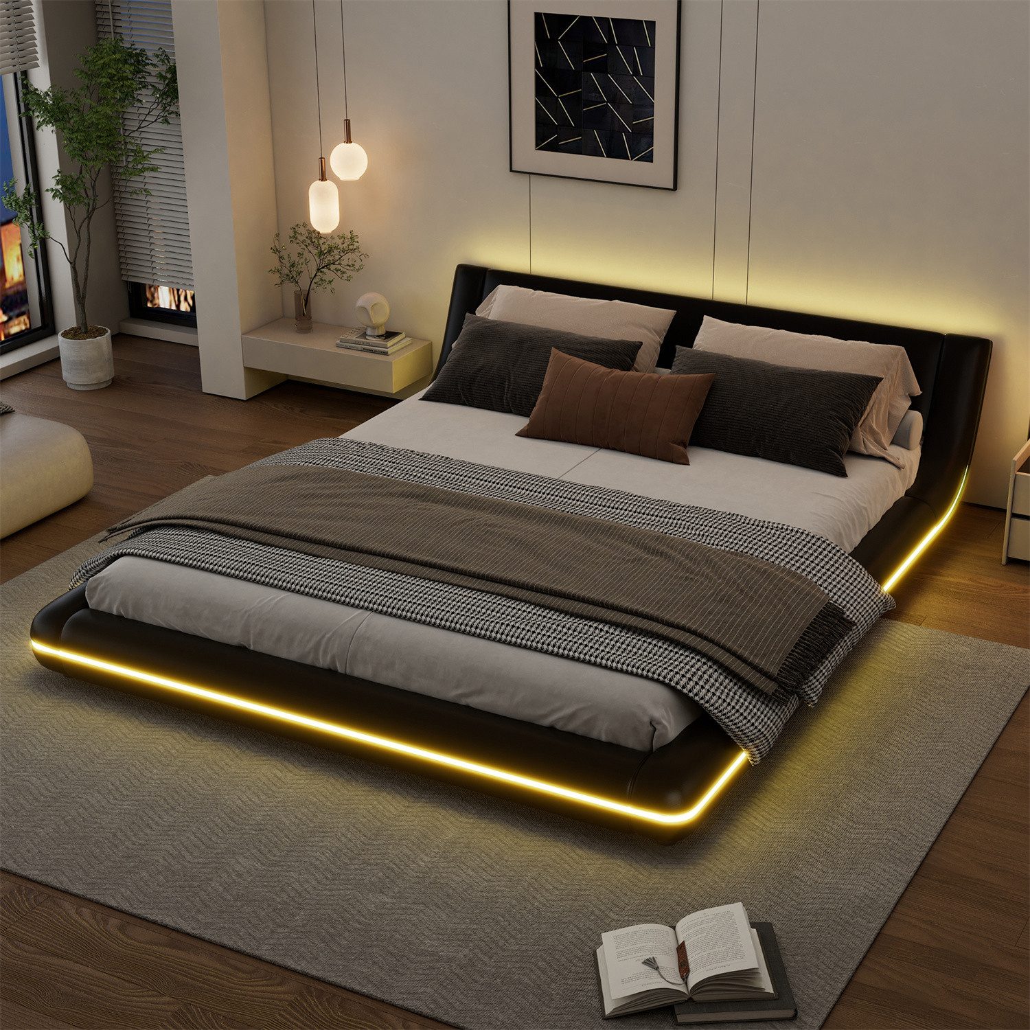 autolock Polsterbett Flachbett, Bodenbett, PU, LED-Umgebungslicht,weiß günstig online kaufen